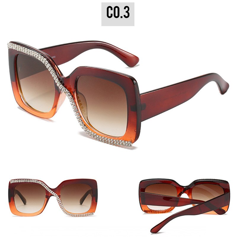 Fashion Square Crystal Diamond Sunglasses for Women 2023 New Luxury Brand Designer Big Frame Unique Gradient Black Sun Glasses