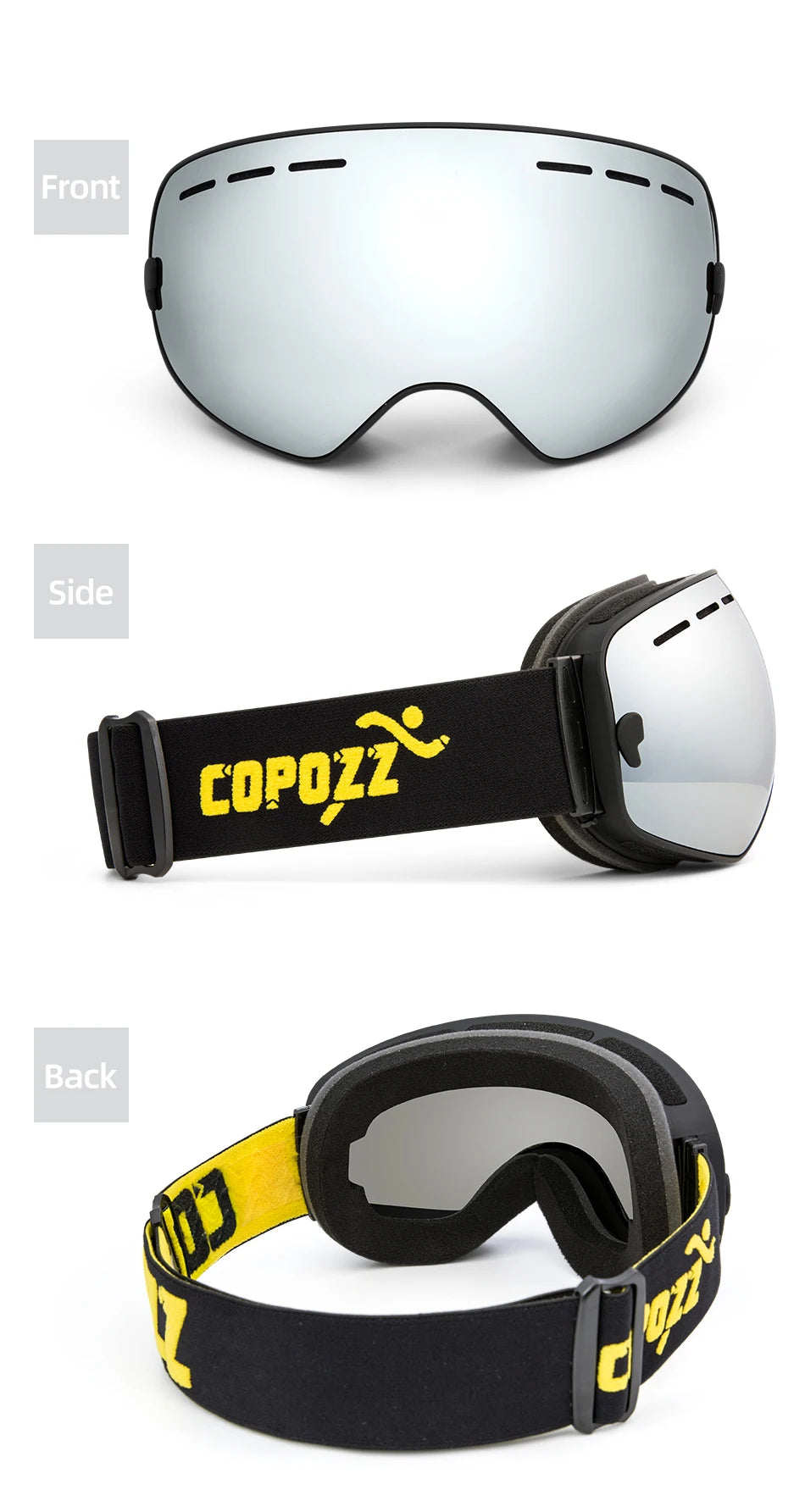 COPOZZ Ski Goggles with Case & Yellow Lens UV400 Anti-fog Spherical Ski Glasses Skiing Men Women Snow Goggles + Lens + Box Set