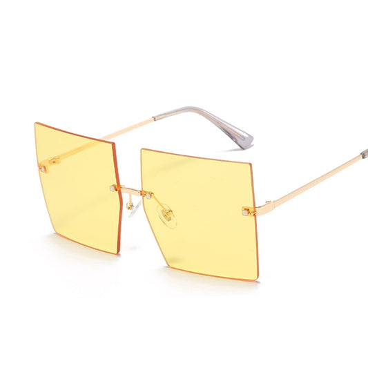 Vintage Square Rimless Oversized Sunglasses | Women | UV400 Mirror Clear Fashion Shades