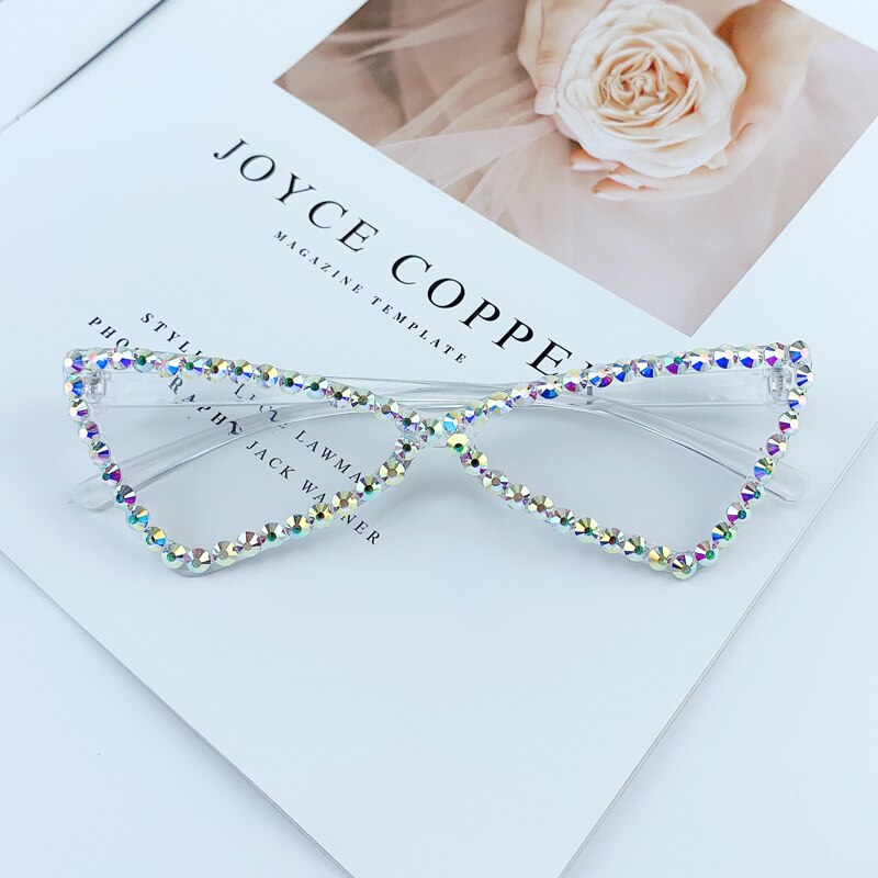 Sexy Cat Eye Sunglasses Women Rimless Vintage Rhinestone Sun Glasses Female Lady Candy Color 2021 Eyewear Triangle Shades UV400