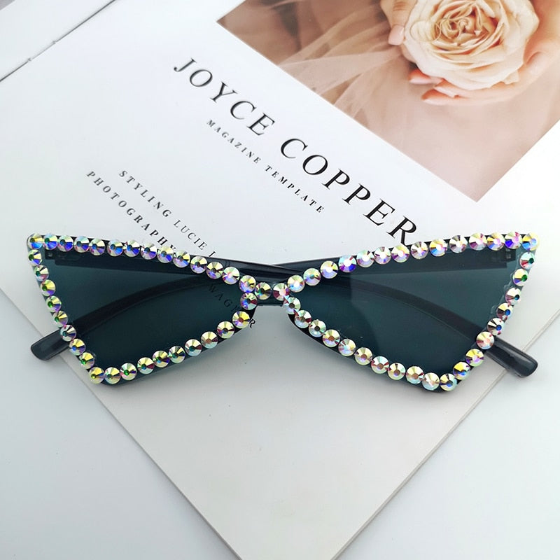 Sexy Cat Eye Sunglasses Women Rimless Vintage Rhinestone Sun Glasses Female Lady Candy Color 2021 Eyewear Triangle Shades UV400