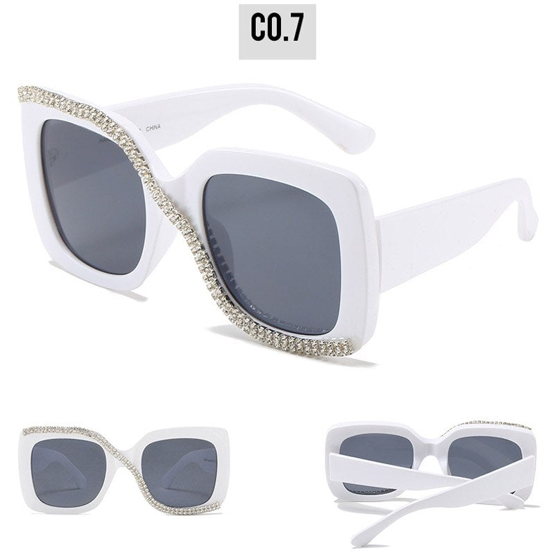 Fashion Square Crystal Diamond Sunglasses for Women 2023 New Luxury Brand Designer Big Frame Unique Gradient Black Sun Glasses