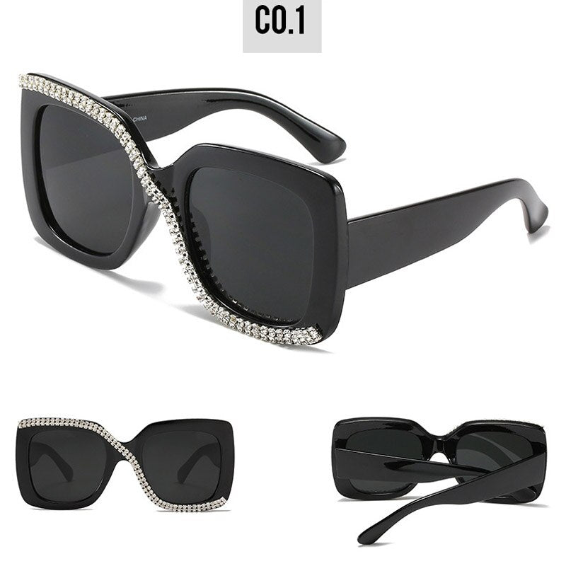 Fashion Square Crystal Diamond Sunglasses for Women 2023 New Luxury Brand Designer Big Frame Unique Gradient Black Sun Glasses
