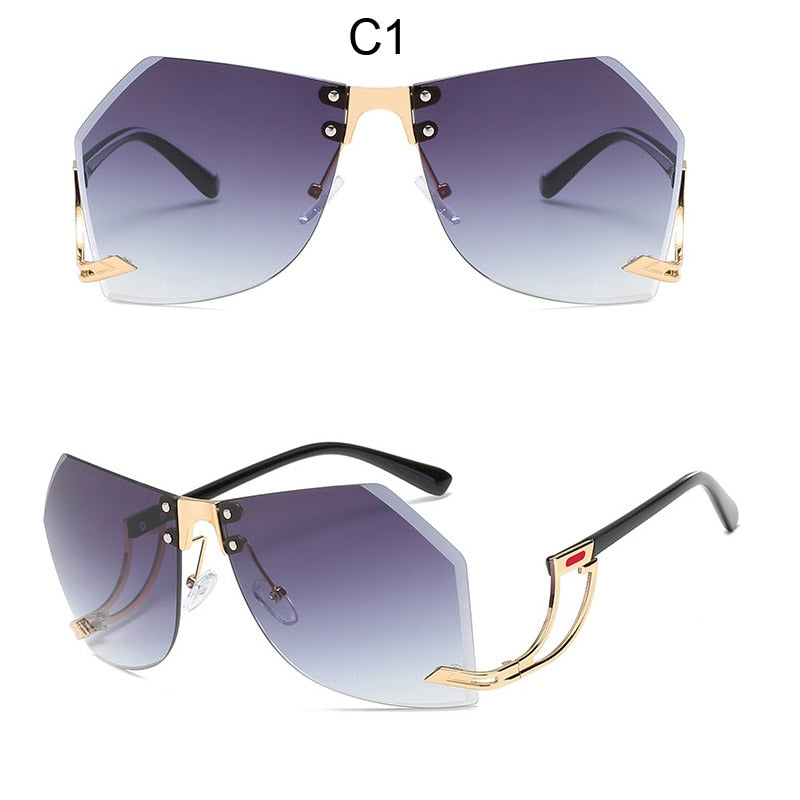 2023 New Irregular Rimless Sunglasses Women Brand Designer Alloy Frame Oversize Gradient Sun Glasses Fashion Female Clear Shades