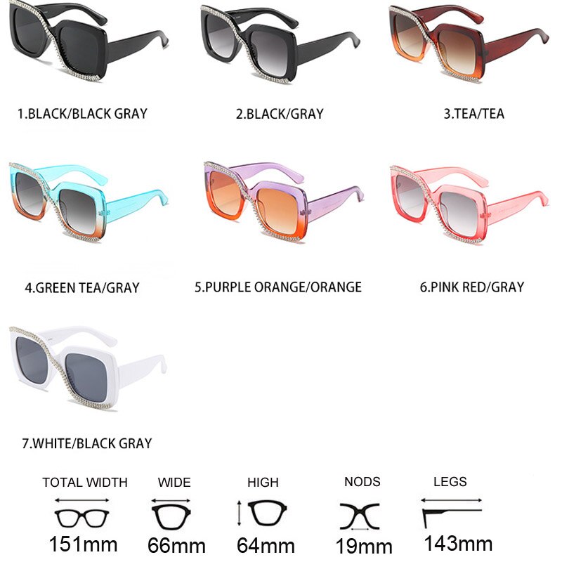 Fashion Square Crystal Diamond Sunglasses for Women 2023 New Luxury Brand Designer Big Frame Unique Gradient Black Sun Glasses