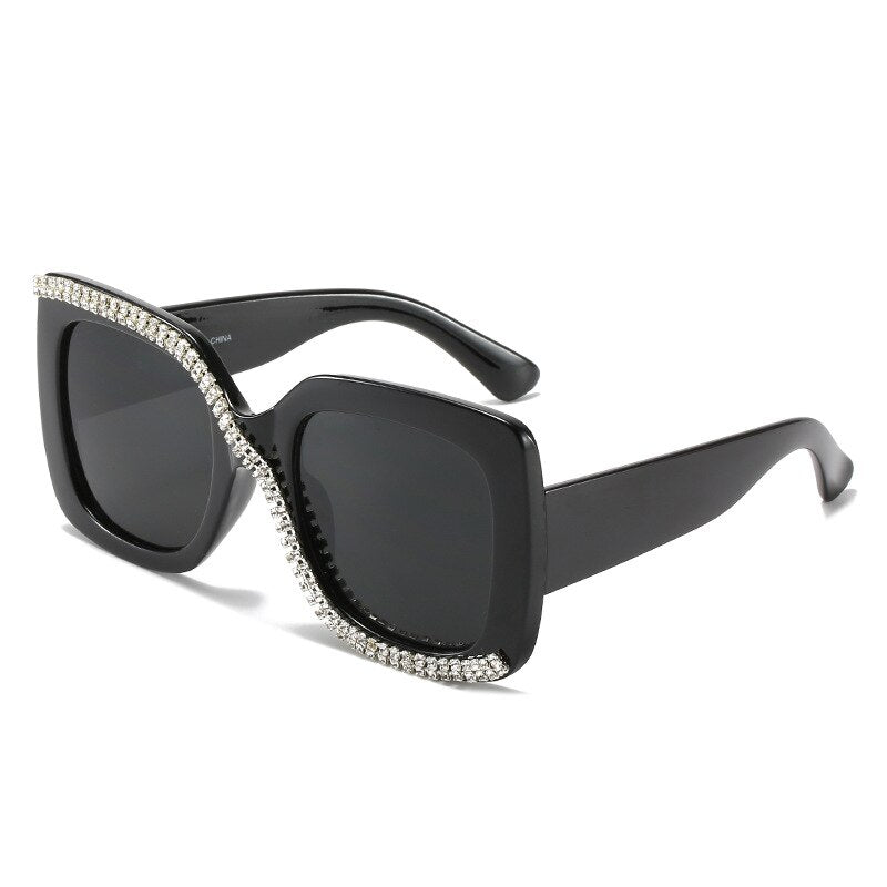 Fashion Square Crystal Diamond Sunglasses for Women 2023 New Luxury Brand Designer Big Frame Unique Gradient Black Sun Glasses
