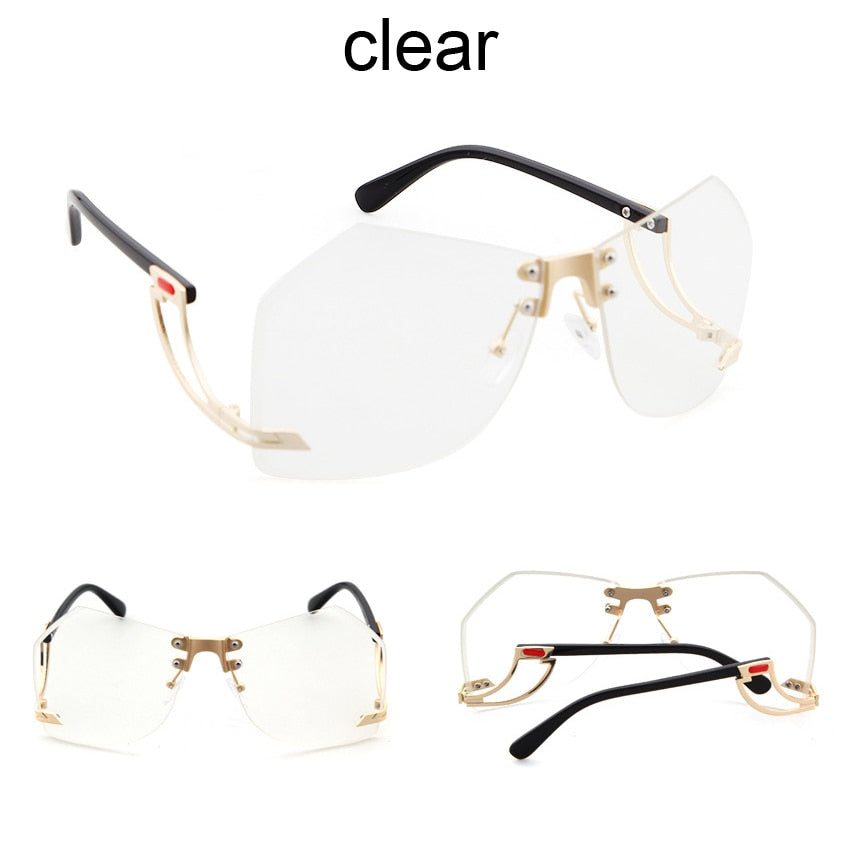 2023 New Irregular Rimless Sunglasses Women Brand Designer Alloy Frame Oversize Gradient Sun Glasses Fashion Female Clear Shades