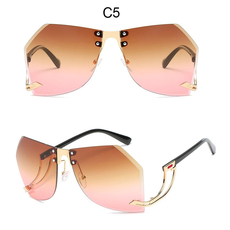 2023 New Irregular Rimless Sunglasses Women Brand Designer Alloy Frame Oversize Gradient Sun Glasses Fashion Female Clear Shades