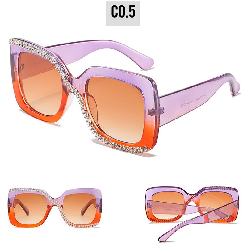 Fashion Square Crystal Diamond Sunglasses for Women 2023 New Luxury Brand Designer Big Frame Unique Gradient Black Sun Glasses