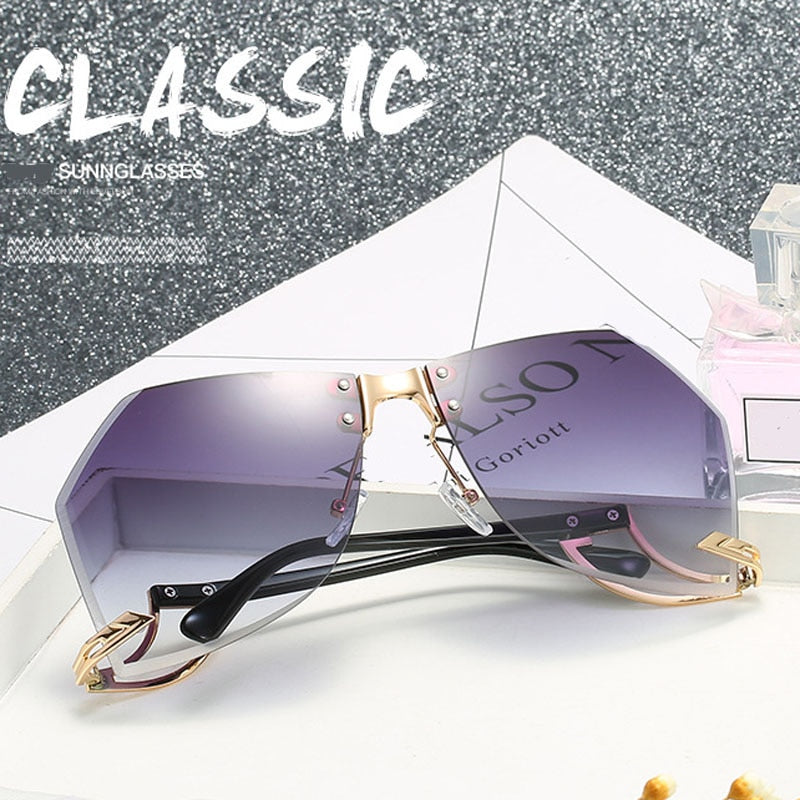 2023 New Irregular Rimless Sunglasses Women Brand Designer Alloy Frame Oversize Gradient Sun Glasses Fashion Female Clear Shades