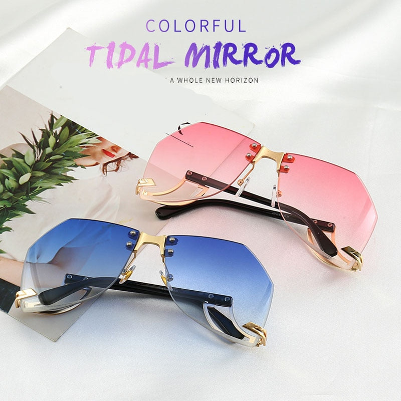 2023 New Irregular Rimless Sunglasses Women Brand Designer Alloy Frame Oversize Gradient Sun Glasses Fashion Female Clear Shades