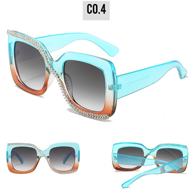 Fashion Square Crystal Diamond Sunglasses for Women 2023 New Luxury Brand Designer Big Frame Unique Gradient Black Sun Glasses