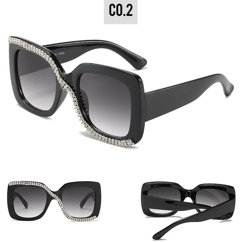 Fashion Square Crystal Diamond Sunglasses for Women 2023 New Luxury Brand Designer Big Frame Unique Gradient Black Sun Glasses