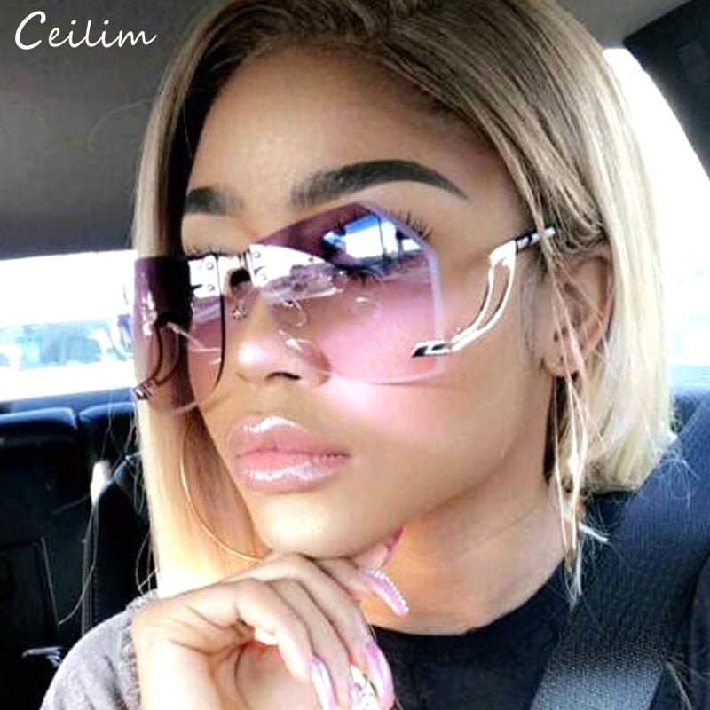 2023 New Irregular Rimless Sunglasses Women Brand Designer Alloy Frame Oversize Gradient Sun Glasses Fashion Female Clear Shades