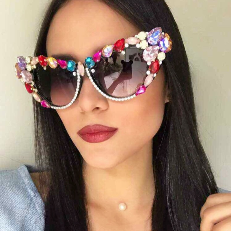 2022 Cat eys Sunglasses Women Oversized Sun Glasses Luxury Crystal Retro Shades For Women Vasos Decorativos Oculos De Sol