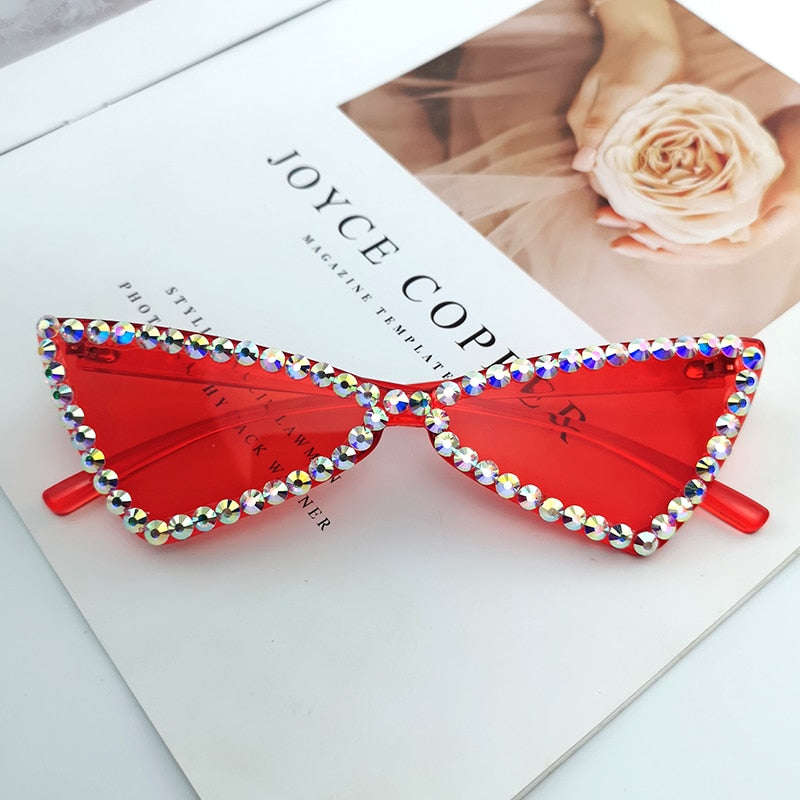 Sexy Cat Eye Sunglasses Women Rimless Vintage Rhinestone Sun Glasses Female Lady Candy Color 2021 Eyewear Triangle Shades UV400