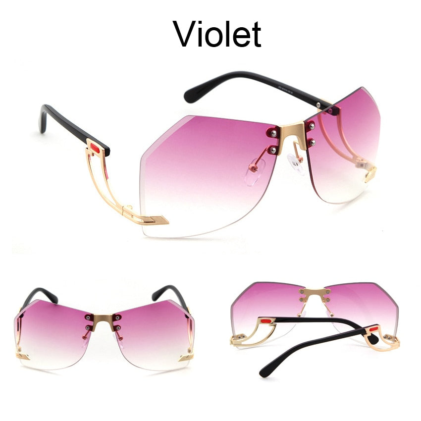 2023 New Irregular Rimless Sunglasses Women Brand Designer Alloy Frame Oversize Gradient Sun Glasses Fashion Female Clear Shades
