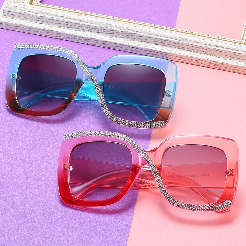 Fashion Square Crystal Diamond Sunglasses for Women 2023 New Luxury Brand Designer Big Frame Unique Gradient Black Sun Glasses