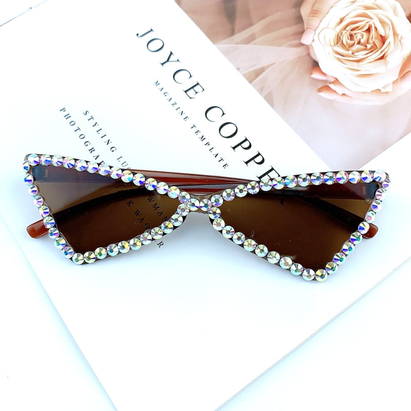 Sexy Cat Eye Sunglasses Women Rimless Vintage Rhinestone Sun Glasses Female Lady Candy Color 2021 Eyewear Triangle Shades UV400