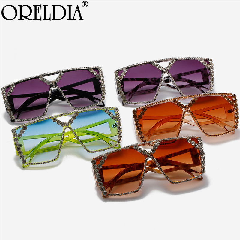 Oversized Square Diamond Sunglasses New Women Men Fashion Rhinestone Sun Glasses Lady Luxury Brand Designer Eyewear UV400 Unisex