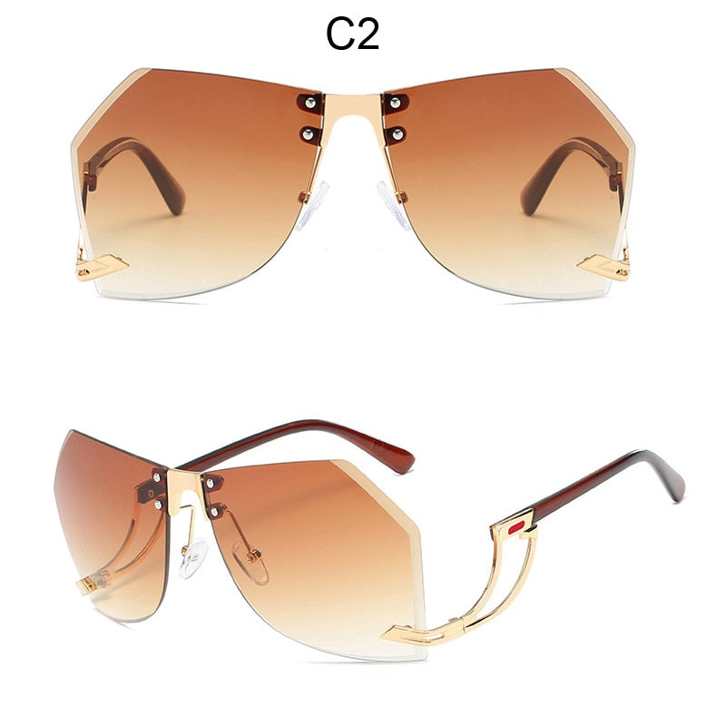 2023 New Irregular Rimless Sunglasses Women Brand Designer Alloy Frame Oversize Gradient Sun Glasses Fashion Female Clear Shades