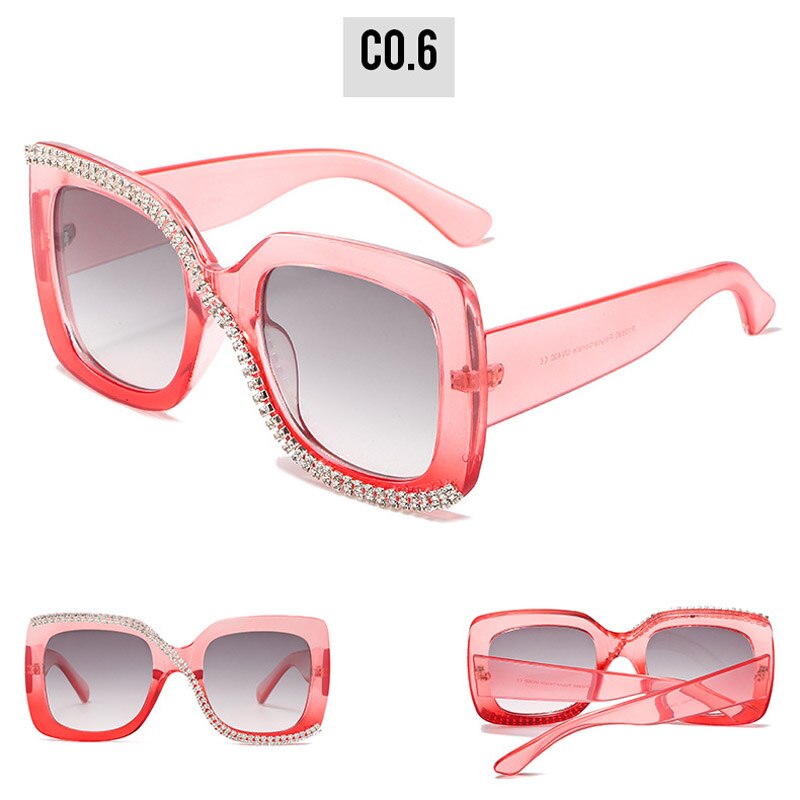 Fashion Square Crystal Diamond Sunglasses for Women 2023 New Luxury Brand Designer Big Frame Unique Gradient Black Sun Glasses