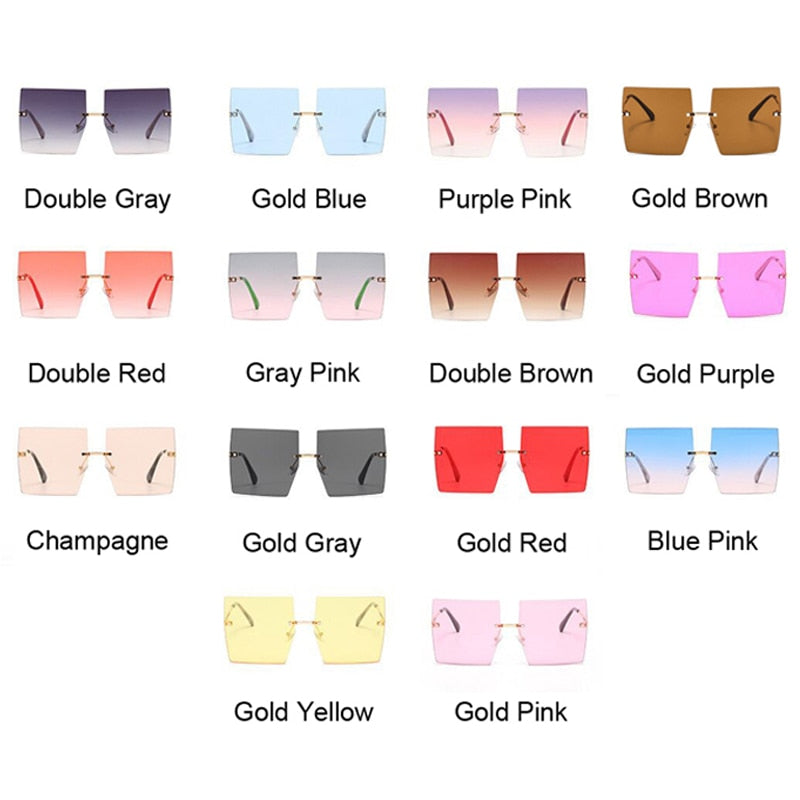Vintage Square Rimless Oversized Sunglasses | Women | UV400 Mirror Clear Fashion Shades