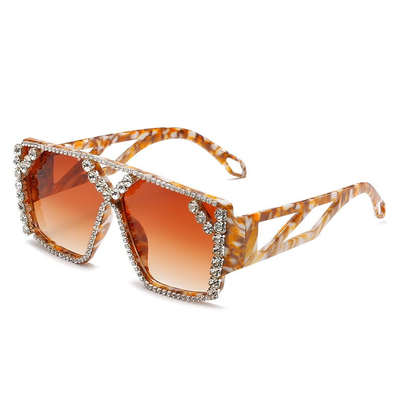Oversized Square Diamond Sunglasses New Women Men Fashion Rhinestone Sun Glasses Lady Luxury Brand Designer Eyewear UV400 Unisex
