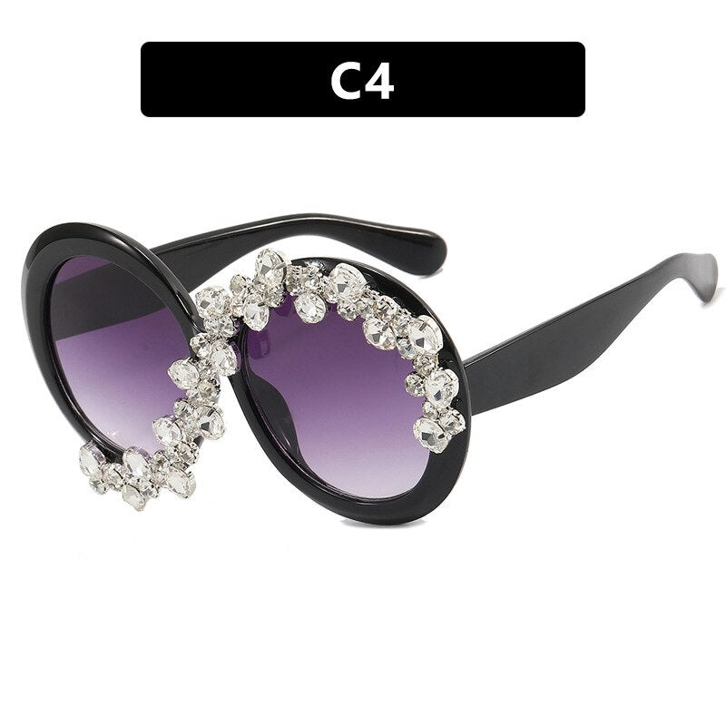 Oversized Round Sunglasses Women Diamond Rhinestone Sunglasses Men Luxury Brand Designer Glasses Eyeglass Eyewear Vintage Trend