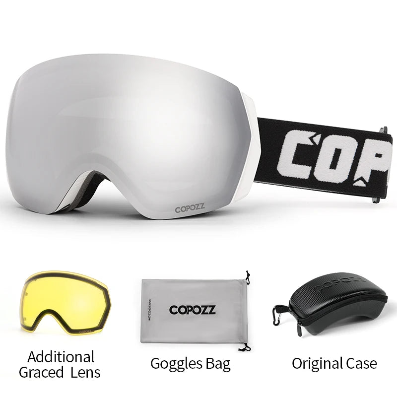 COPOZZ Ski Goggles Men Women UV400 Anti-fog Ski Eyewear Snow Glasses Adult Snowboard Goggle with Night Yellow Lens and Case Set