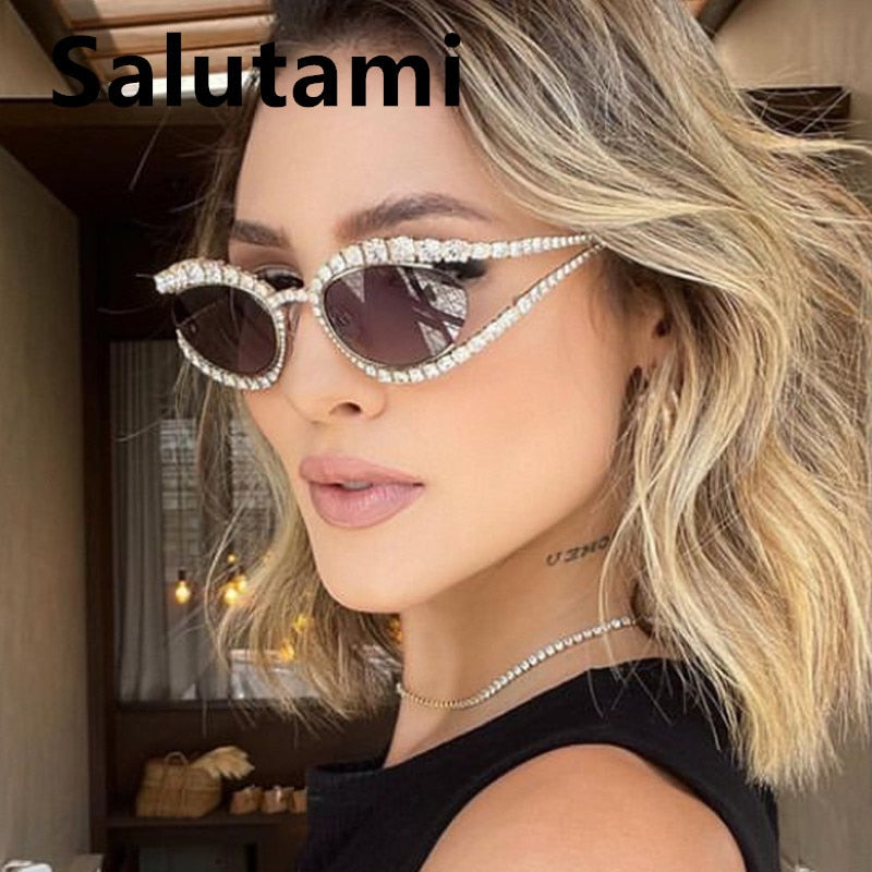 Ins New Fashion Full Crystal Shiny Sunglasses For Wome Vintage Luxury Brand Rhinestone Party Elegant Sun Glasses Female Shades