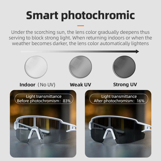 ROCKBROS Photochromic Myopic Cycling Glasses Photosensitive Unisex Running Outdoor Sports Windproof Dustproof Bicycle Accessory