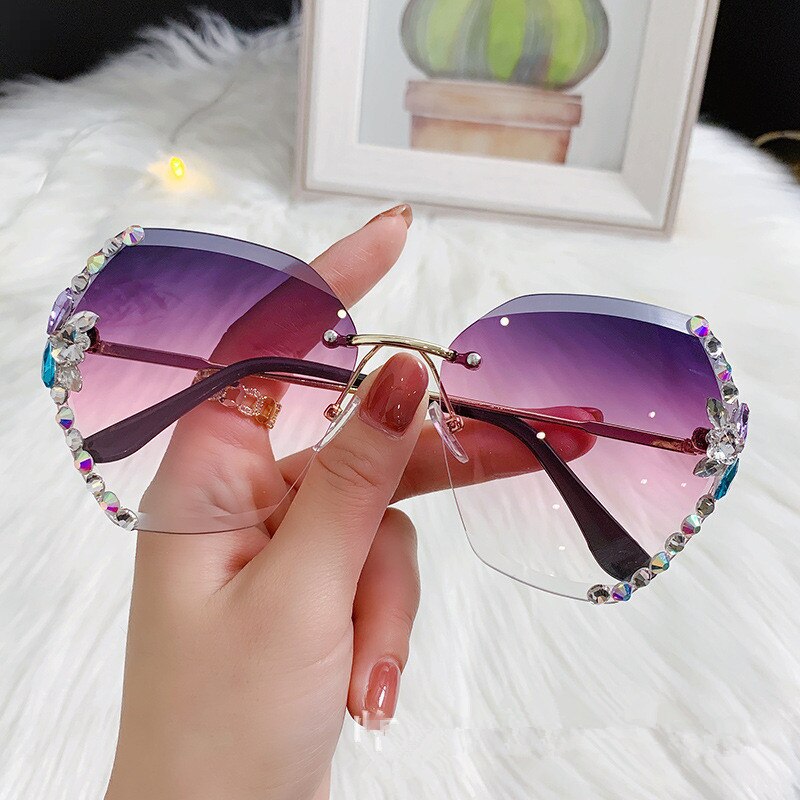 Vintage Fashion Rimless Sunglasses Women Famous Luxury Brand Design Sexy Diamond Square Sun Glasses For Female UV400