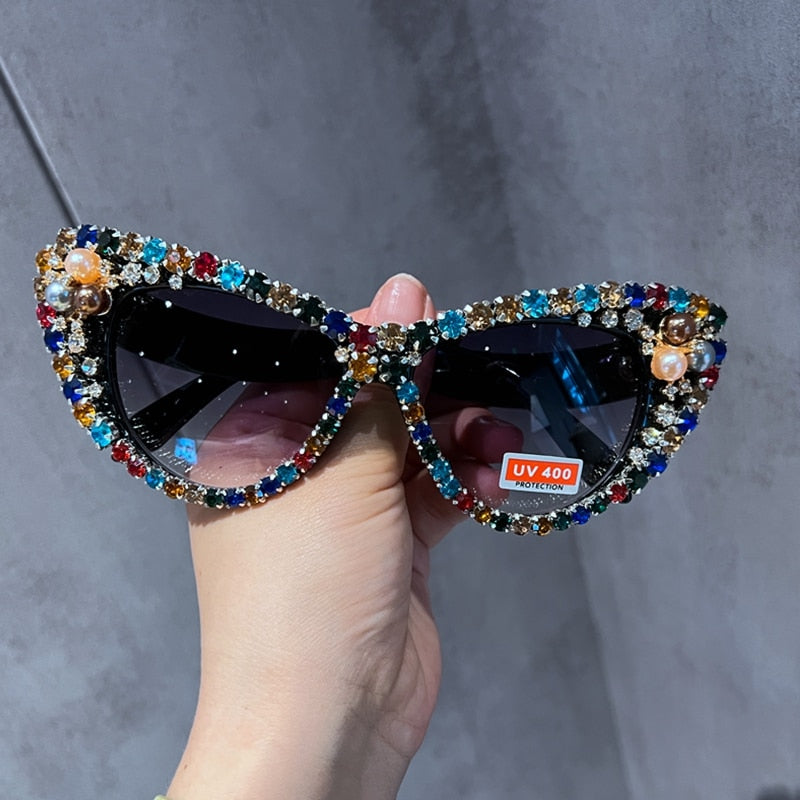 2022 Cat eys Sunglasses Women Oversized Sun Glasses Luxury Crystal Retro Shades For Women Vasos Decorativos Oculos De Sol