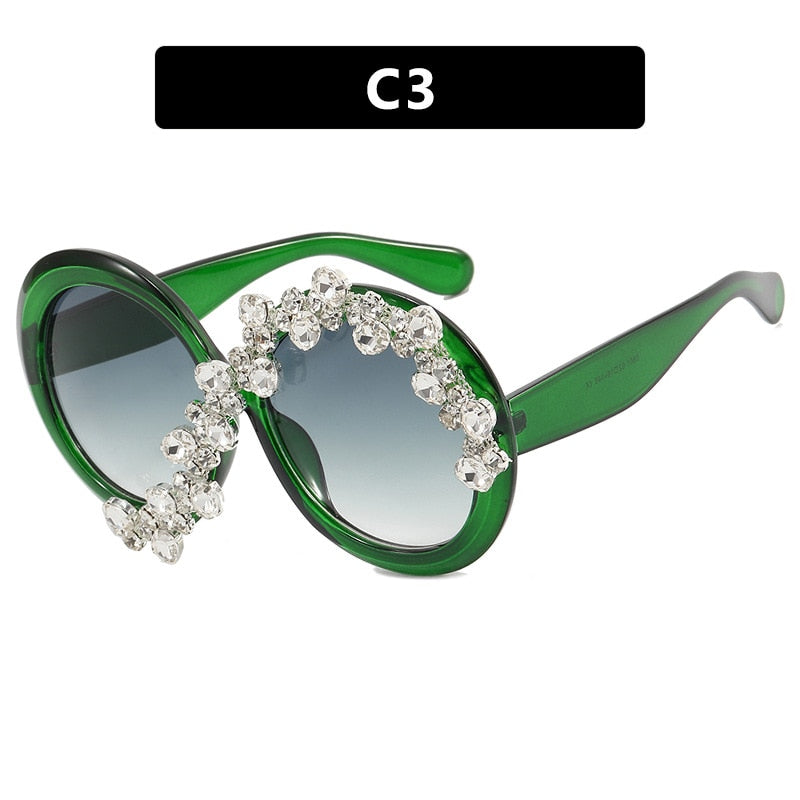 Oversized Round Rhinestone Sunglasses | Women & Men | UV400 Diamond Luxury Vintage Trend