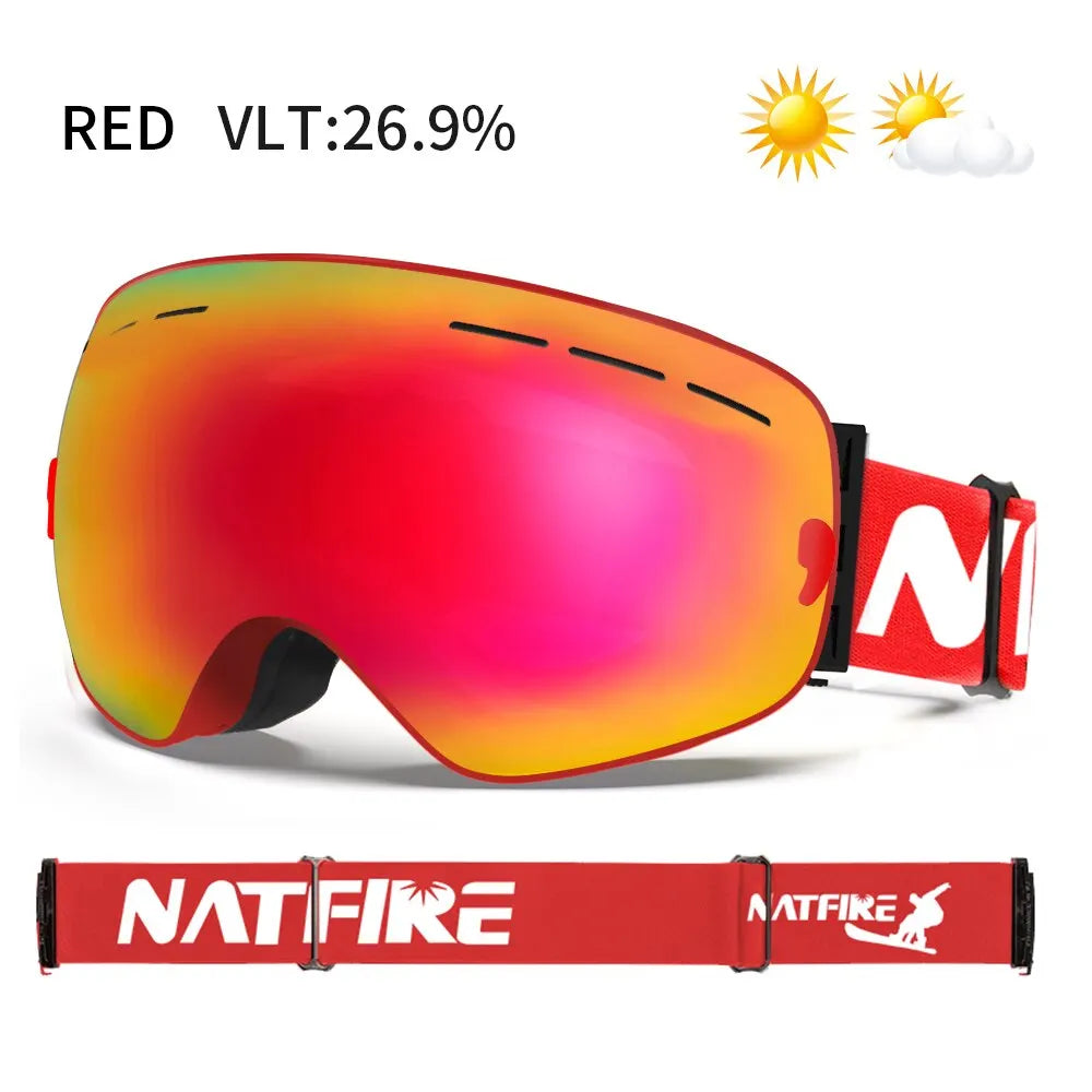 NATFIRE Ski Goggles Double Layers Anti-fog UV400 Snowboard Snow Goggles Snowmobile Glasses Eyewear Outdoor Sport Skiing Googles