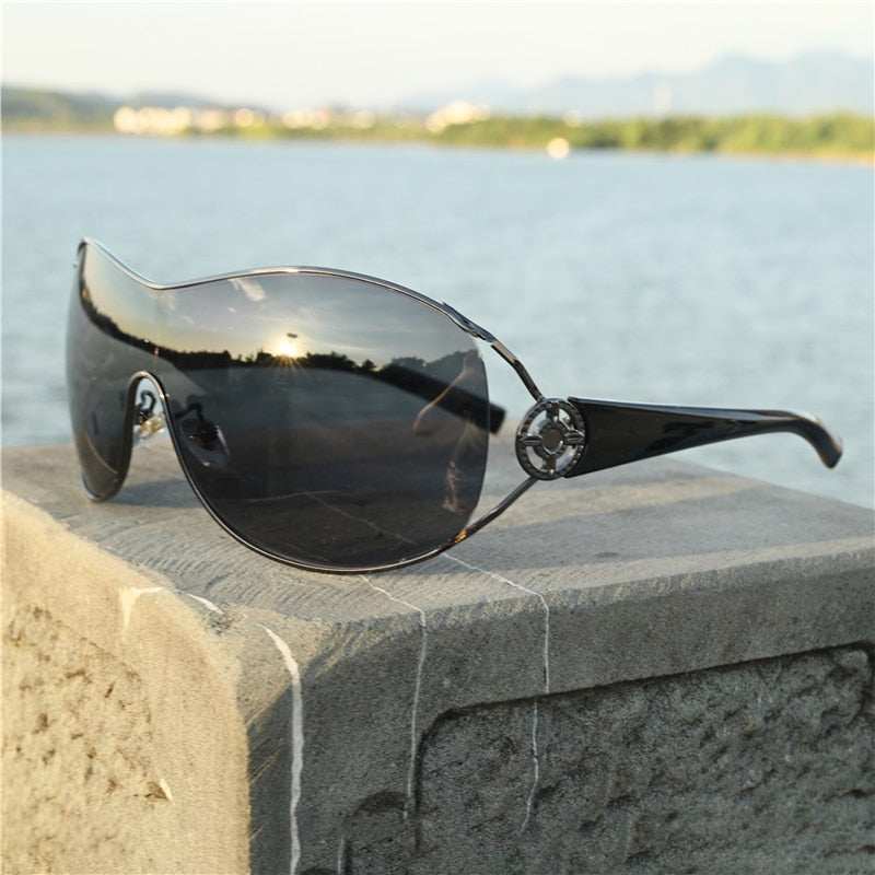 Zerosun One-piece Sunglasses Women Fashion Sun Glasses for Female Brown Shades Steampunk Goggles Windproof Eyewear
