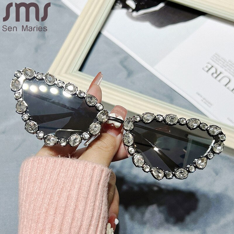 Fashion Cat Eye Diamonds Sunglasses 2023 New Women Men Luxury Rhinestone Sun Glasses Female Outdoor Shades Eyewear UV400 Oculos