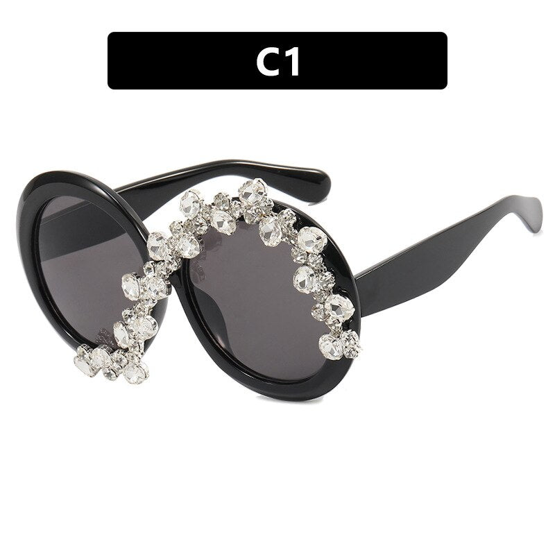 Oversized Round Sunglasses Women Diamond Rhinestone Sunglasses Men Luxury Brand Designer Glasses Eyeglass Eyewear Vintage Trend