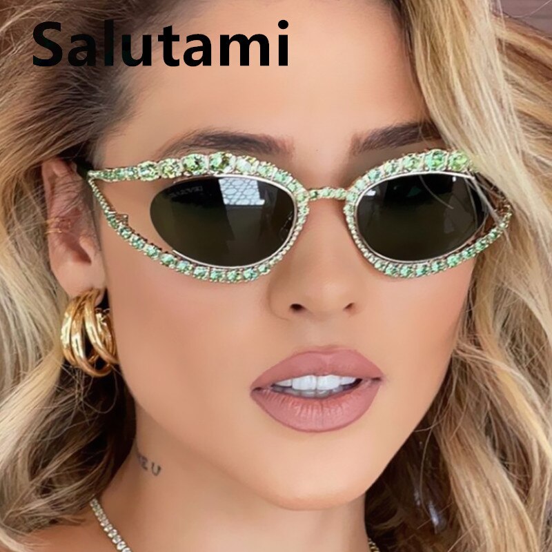Ins New Fashion Full Crystal Shiny Sunglasses For Wome Vintage Luxury Brand Rhinestone Party Elegant Sun Glasses Female Shades