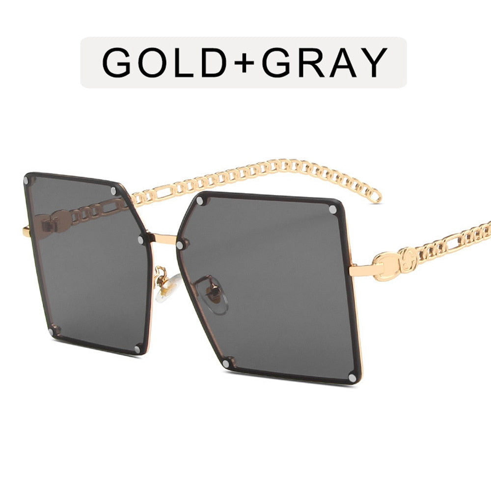 2023 New Fashion Oversize Gradient Sunglasses For Women Vintage Alloy Chain Frame Rivet Square Sun Glasses Female Elegant Shades