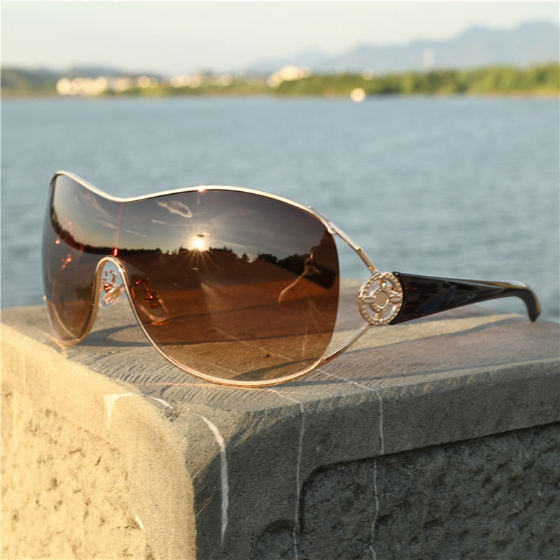 Zerosun One-piece Sunglasses Women Fashion Sun Glasses for Female Brown Shades Steampunk Goggles Windproof Eyewear