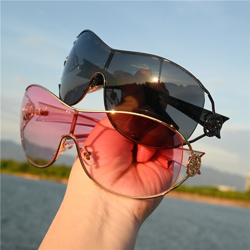 Zerosun One-piece Sunglasses Women Fashion Sun Glasses for Female Brown Shades Steampunk Goggles Windproof Eyewear