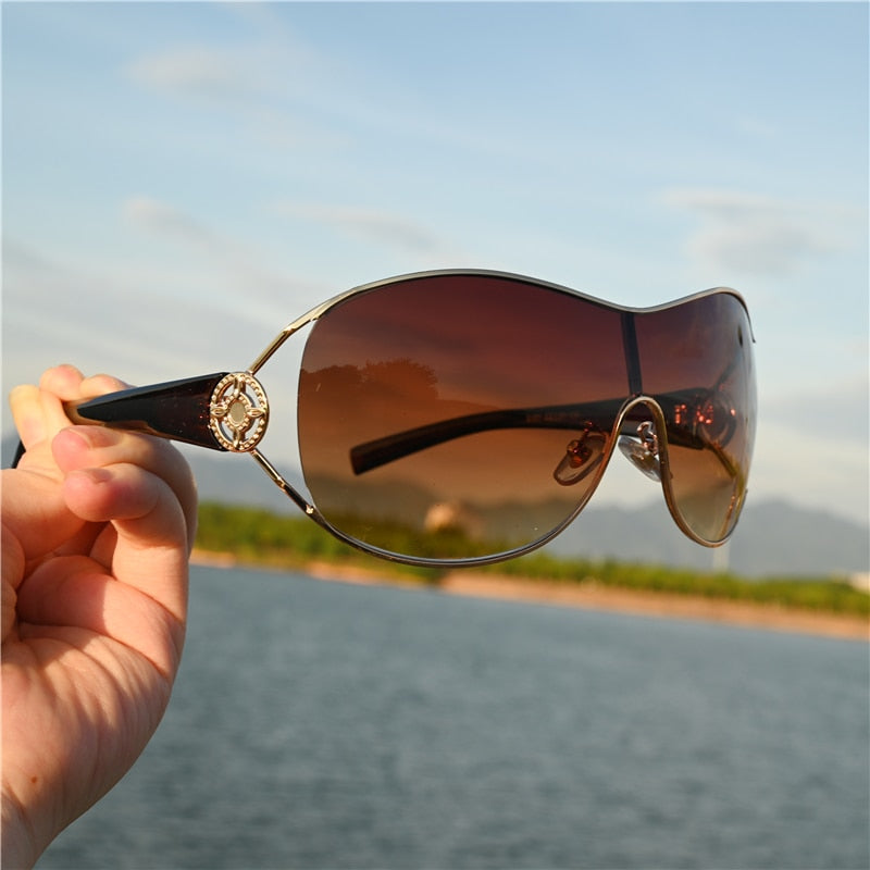 Zerosun One-piece Sunglasses Women Fashion Sun Glasses for Female Brown Shades Steampunk Goggles Windproof Eyewear