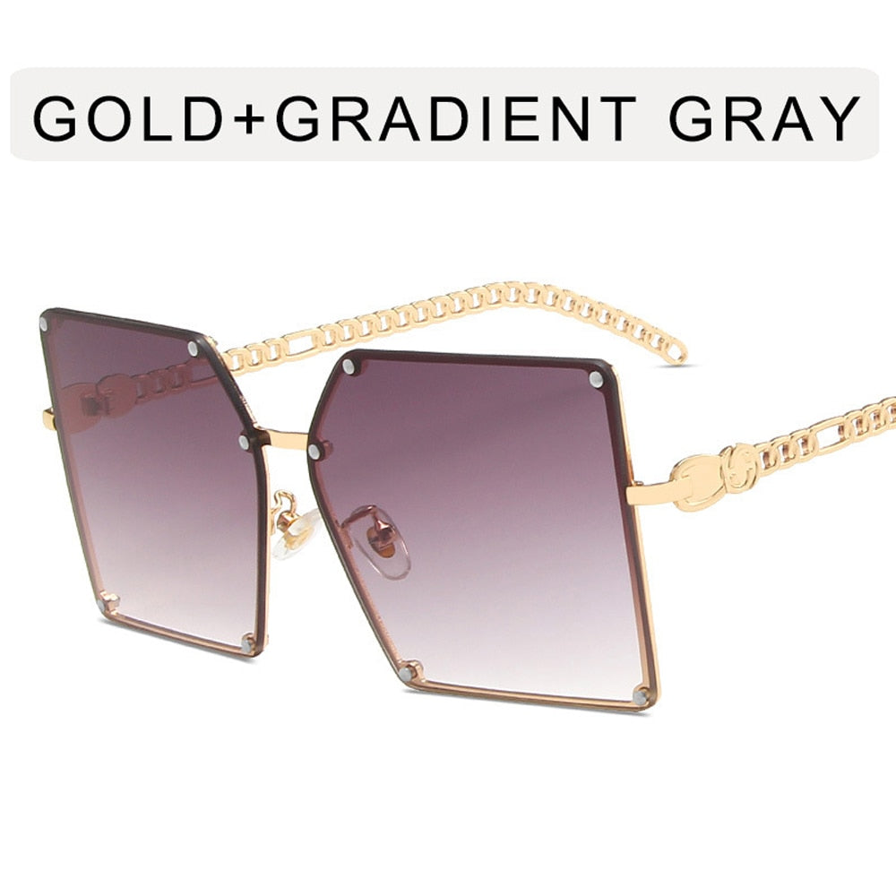 2023 New Fashion Oversize Gradient Sunglasses For Women Vintage Alloy Chain Frame Rivet Square Sun Glasses Female Elegant Shades