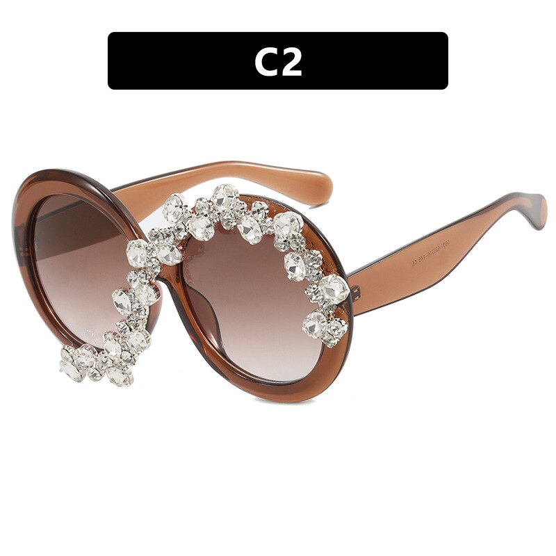 Oversized Round Sunglasses Women Diamond Rhinestone Sunglasses Men Luxury Brand Designer Glasses Eyeglass Eyewear Vintage Trend