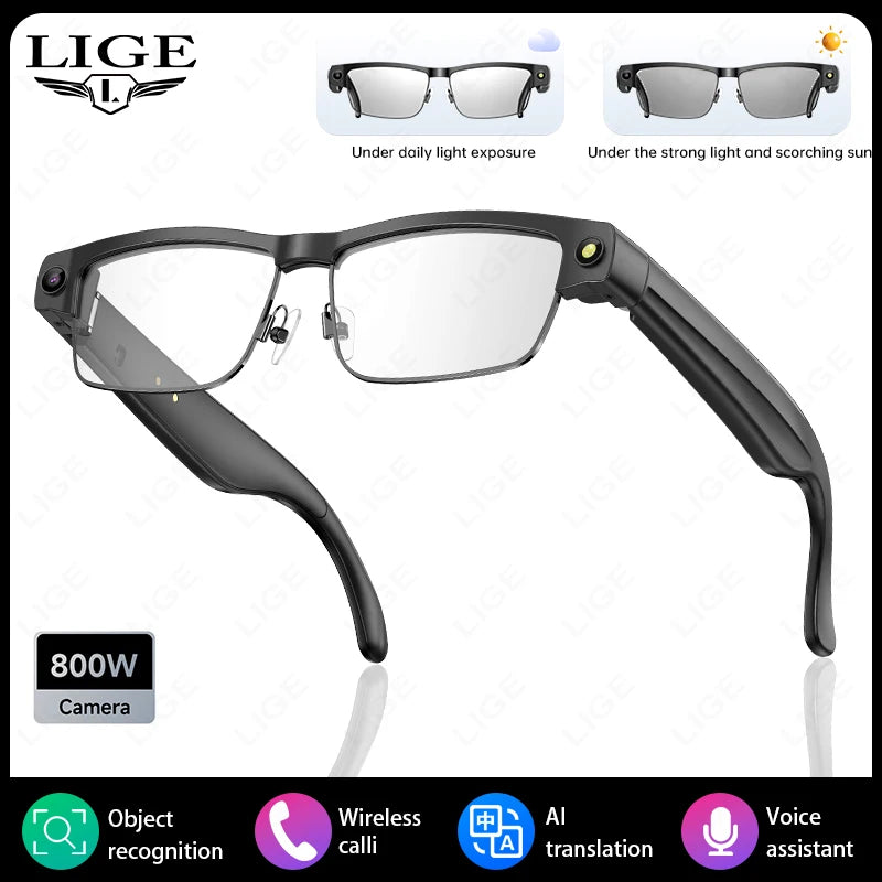 LIGE Smart Glasses Photography Video AI Intelligent Translation Smart Sunglasses Bluetooth Call Music Eyeglasses For Android iOS