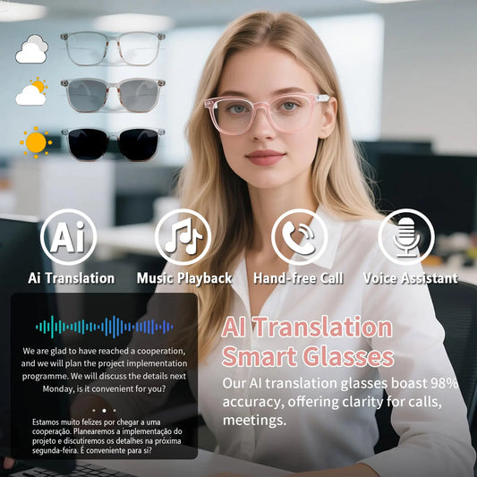 Giinova Smart Glasses | Real-Time Translation, Color-Changing Lenses & Open-Ear Audio