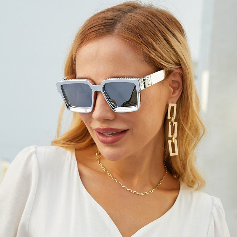 New Diamond Inlaid Fashion Square Large Frame Sunglasses Trend Retro UV Radiation Proof Summer Women's Outdoor Sunglasses