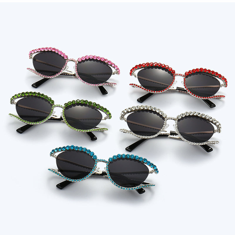 Ins New Fashion Full Crystal Shiny Sunglasses For Wome Vintage Luxury Brand Rhinestone Party Elegant Sun Glasses Female Shades